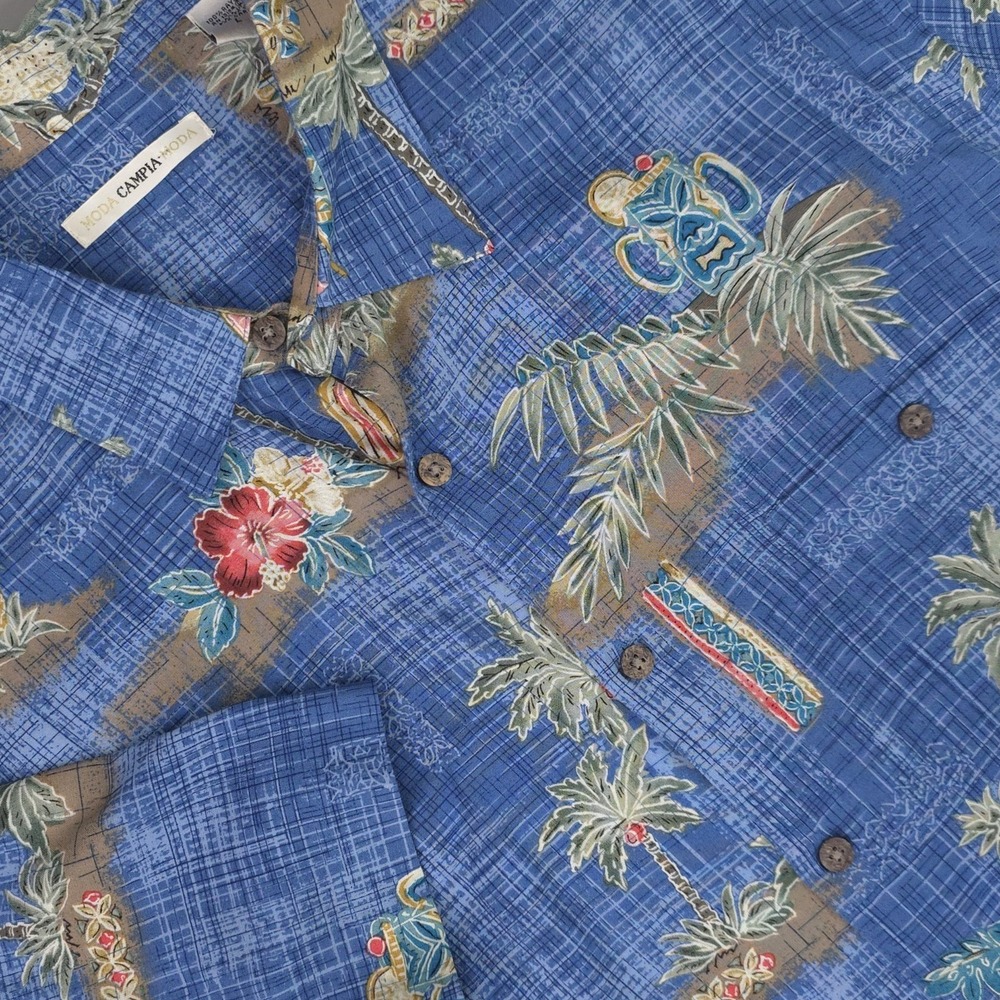 Campia Moda Shirt Mens Large Multicolor Hawaiian Tiki Island Rayon Short Sleeve